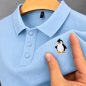 Men's 100% Cotton Embroidered Polo Shirts Casual Business Turndown Short Sleeve Basic Leisure Solid Color Textured Embroidered Buttons Spring  Summer Blue Whit thumbnail 3