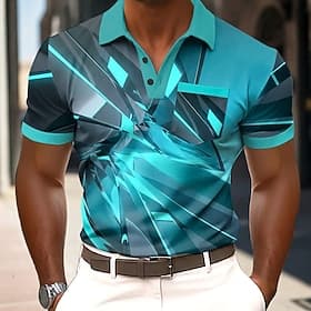 Homme Géométrique Impression Digitale 3D Polo Manche Courte Polos Chemises à Col Occasionnel Athleisure Impression 3D Boutons Printemps  Été Bleu Rouge Marron