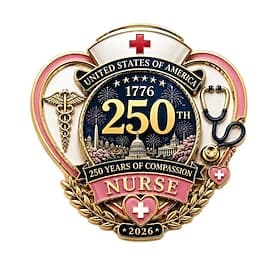 Insigne commémoratif du 250e anniversaire des infirmières, badge patriotique en émail en forme de cœur avec un capuchon à croix rouge Symboles médicaux, cadeau