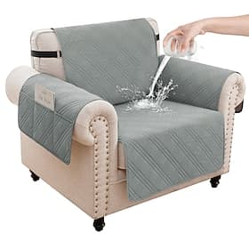 Housse de canapé pour animaux de compagnie, 1 place, 100 % imperméable et anti-taches, housse de fauteuil matelassée 4 couches avec poches latérales, antidérap