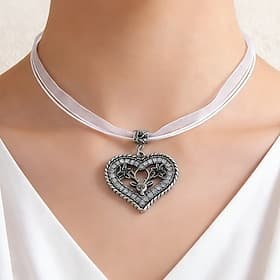 Oktoberfest Collier Set de Bijoux pendentif Cœur Cerf Bavarois Allemand Munich Prairies Femmes Carnaval Fête de la Bière Tissu de style traditionnel