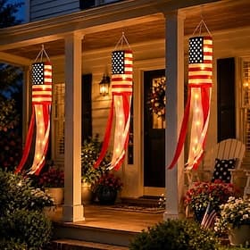 Lot de 3 lanternes drapeau américain avec lumières LED, commémorant le 250e anniversaire des États-Unis. Décorations patriotiques extérieures pour le 4 juillet