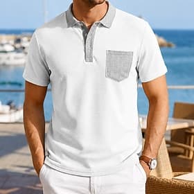 Homme Chemises Polo Gaufre Texturé Occasionnel Fête Revers Manche Courte Mode Basique Uni Avec Poches Boutons Printemps  Été Blanche Noir Rouge bleu marine Mar