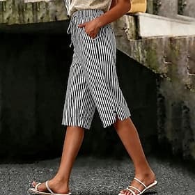 Women's Capri Pants Shorts Vacation Cute Casual Capris High Waist Striped Striped Comfort Inelastic Outdoor Vacation Blue Black Green Red Summer Spring Loose F