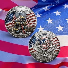 Pièce commémorative du 25e anniversaire de la caserne 343, «On n'oublie jamais», pièce de défi commémorative du 11 septembre, pièce commémorative en hommage thumbnail 2