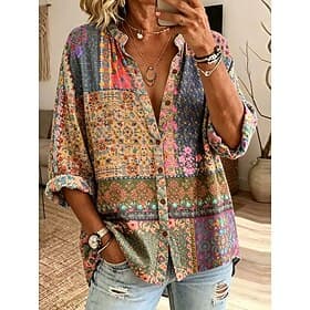 Femmes Chemise Imprimé Fleuri Graphique ancien Quotidien Élégant manche longue Col haut Hauts Réguliers Occasionnel Quotidien Kaki Jaune Violet Été Printemps