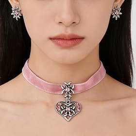 Oktoberfest Set de Bijoux Ensemble collier et boucles d'oreilles Cœur Edelweiss Bavarois Allemand Munich Prairies Femmes Carnaval Fête de la Bière Tissu de sty thumbnail 2