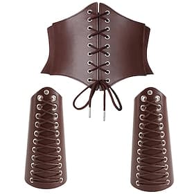 Set Rétro Vintage Médiéval Renaissance Corset Protège-bras avec accessoires Archer Chevalier Ranger Corset Déguisement Femmes Viking Fantaisie Halloween Carnav