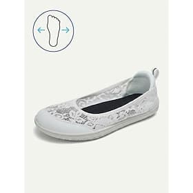 Women's White Wide Width Lace Slip On Sneakers – Breathable Floral Mesh Walking Shoes with Extra Wide Toe Box, Lightweight Flexible Sole and All-Day Comfort fo