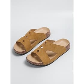 Women's Brown Comfort Footbed Slide Sandals – Open Toe Slip-On Sandals with Cushioned Insole, Lightweight Non-Slip Sole and Cutout Design for Wide Fit Comfy, C