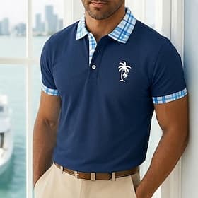 Homme Chemise de golf Polo Piqué Occasionnel Affaires Col Polo Côtelé Manches courtes Mode Basique Couleur Unie Plaid Boutons Logo Été Printemps Printemps  Aut thumbnail 2