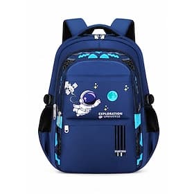 Kids Space Explorer School Backpack for Boys, Large Capacity Multi-Compartment Waterproof Polyester Bookbag, Reflective Safety Strips, Breathable Back Panel, B