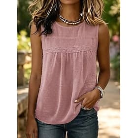 Women's Shirt Boho Shirt Lace Shirt Elegant Bohemia Vacation Sleeveless Crop Tops Casual Daily Holiday White Pink Beige Summer Spring