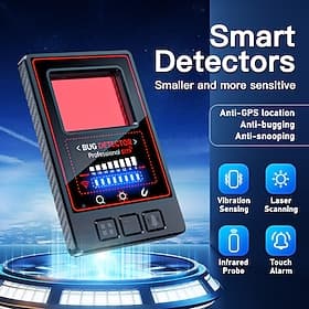 Détecteur de caméras cachées, localisateur de traceurs GPS, détecteur de micros espions professionnel S119 avec sonde infrarouge Numérisation laser, alarme tac