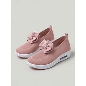 Women's Pink Bowknot Knit Sneakers – Lightweight Breathable Slip-On Walking Shoes with Air Cushion Comfort for Travel, Long-Lasting Comfort  Everyday Wear