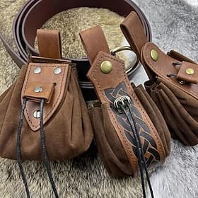 Set Rétro Vintage Médiéval Renaissance Ceinture Taille Sac Banane avec accessoires Guerrier Ranger Déguisement Viking Fantaisie Halloween Carnaval Foire de la