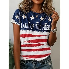 Giorno dell'Indipendenza Americana Per donna Maglietta Stampato Grafico Bandiera Lettera Vintage Moda Elegante Manica Corta Girocollo Top Regolari Casuale Quot thumbnail 5