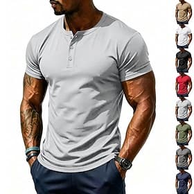 Men's Henley Top Short Sleeve Solid Elegant Sports Quick Dry UV Protection Henley Casual Summer Spring White Red Green Henley T-Shirt