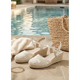 Women's Crochet Lace Espadrille Wedge Sandals - White Knit Breathable Platform Summer Beach Shoes with Ankle Strap for Tropical Vacation  Cruise