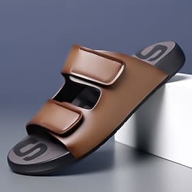 Men's Fashion Accessories Fashion Sporty Walking Beach PU Leather Comfortable Slip-on Black Brown Summer