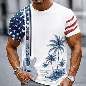 4 juillet 2026, 250e anniversaire Homme Drapeau américain Cocotier T-shirt Manche Courte T-shirt Impression 3D Col ras du cou Chemise Patriotique Quotidien Fes