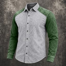 Chemise homme Softfade™ décontractée, chemise en jean, chemise délavée à l'acide, chemise unie à manches longues teinte en pièce, col, vêtements patchwork déco