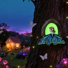 Décoration de jardin féerique, papillon lumineux en résine, panneau de bienvenue féerique, décorations d'arbres extérieurs pour jardin, cour, terrasse, entrée,