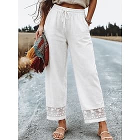 Femmes Chinos Élégant Vacances Décontracté Quotidien Longueur complète Taille Moyenne Dentelle Confort Non Elastique Occasionnel Quotidien Vacances Blanche Été