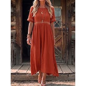 Femmes Robe Midi Robe trapèze Occasionnel Plage Coupe Ample Uni Manche Courte Col ras du cou Blanche Rouge Été Printemps