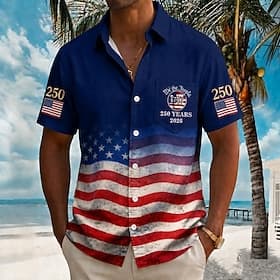 4th of July 2026 250th Men's American Flag 1776 Shirt Summer Shirt Short Sleeve Patriotic Daily Streetwear Festival Summer Spring Turndown 3D Print Front One P