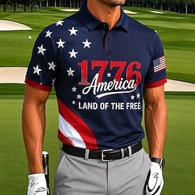 4 juillet 2026, 250e anniversaire Homme Drapeau Américain Golf Polos de Sport Manche Courte Polos Chemises à Col Occasionnel Athleisure Impression 3D Boutons M thumbnail 3