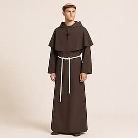 Set Rétro Vintage Médiéval Renaissance Longueur au sol Sweats à capuche Robe Robe avec accessoires Manches longues Moine Déguisement Homme Religieux Halloween