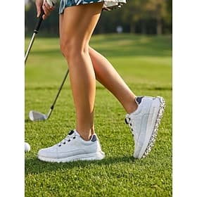 Women's White Waterproof Golf Shoes with Dial Lacing System - Comfort Spikeless Golf Sneakers for Walking, Training, Driving Range and Course Play