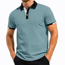 Homme Polo en seersucker Ice Silk Texturé Occasionnel Travail Revers Manche Courte Basique Moderne Uni Poids Léger Boutons Printemps  Été Bleu Blanche Noir ble thumbnail 2