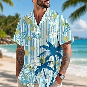 Homme Fleuri Cocotier Plantes Tropicales Chemise Chemises hawaïennes Chemise à col camp Manche Courte Hawaïen Quotidien Fête Vacances à la Plage Été Printemps thumbnail 2