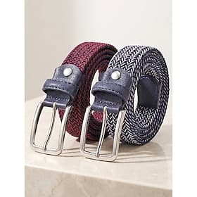Men's Elastic Braided Stretch Belt, Woven Polyester Golf Belt, Big  Tall Casual Waist Belt with Flexible Fit, Summer Business Casual Travel Belt, Multiple Colo