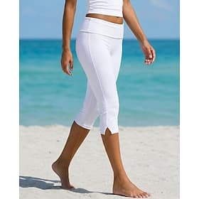 Femmes Pantalon de yoga Vacances Mode Sport Capris Taille moyenne Uni Confortable Respirant Élastique Extérieur Vacances Rue Noir Blanche Printemps Automne Cou