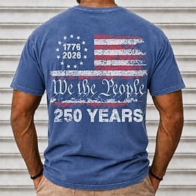 T-shirt homme 250e anniversaire du 4 juillet 2026, 100 % coton, délavage à l'acide, manches courtes, impression directe sur textile, col rond, mode quotidienne thumbnail 3