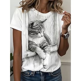 Femmes T-shirt Imprimé Graphique Animal ancien Élégant Classique Manche Courte Col ras du cou Hauts Réguliers Occasionnel Quotidien Blanche Noir Gris Été Print