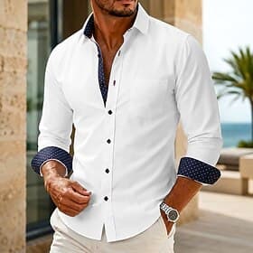 Men's Dress Shirt Work Shirt Button Up Shirt Geometric Casual Business White Light Blue Black Navy Blue Long Sleeve Turndown All Seasons Clothing Apparel Patch