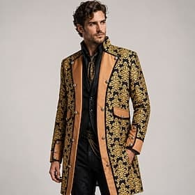Rétro Vintage Médiéval Renaissance Manteau Manches longues Gentleman Fleuri Déguisement Homme Halloween Carnaval Foire de la Renaissance LARP Adulte Manteau To