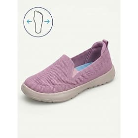 Women's Pink Wide Width Slip-On Walking Shoes – Breathable Knit Sneakers with Extra Wide Toe Box, Lightweight Cushioning, Flexible Non-Slip Sole for Travel, Al