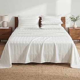 Ensemble de literie 4 pièces en satin rayé, luxueux, doux et soyeux pour le confort des cheveux et de la peau, comprenant : 1 drap-housse à poches profondes et