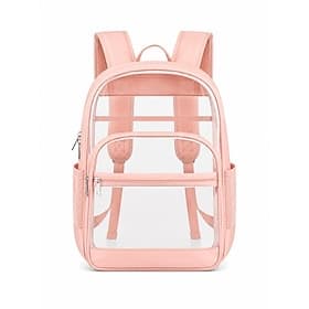 Heavy Duty Grey Clear Backpack Stadium Approved - Large Transparent School Bag for Students  Work - Durable PVC Bookbag with Padded Straps