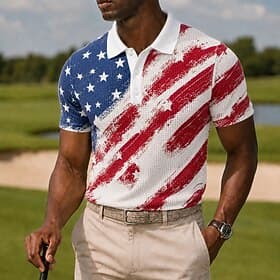 4 juillet 2026, 250e anniversaire Homme Drapeau Américain Chemises Polo Gaufre Manche Courte Polos Chemises à Col Occasionnel Tenue de soirée Tenue Quotidienne