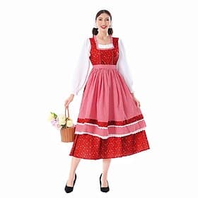 Oktoberfest Robe Dirndl Ensemble Dirndl Costume de carnaval Maxi Motif vichy rouge Col carré Juliette Femme de ménage Bavarois Allemand Munich Prairies Femmes