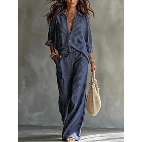Femmes Chemise Manche 3/4 Rayé Élégant Mode Occasionnel Quotidien Bleu Beige Été