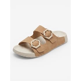 Women's Camel Wide Fit Arch Support Slide Sandals – Adjustable Double Buckle Comfort Walking Sandals with Cushioned Footbed, Wide Toe Box and Non-Slip Outsole