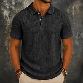Men's Linen Shirt Polo Shirts Casual Vacation Classic Short Sleeve Fashion Solid Color Buttons Plain Summer Spring Blue White Black Light Green Navy Blue Brown