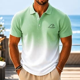 Men's Gradient Waffle Polo Shirts Short Sleeve Polo Shirts Collared Shirts Resort Party Evening Wear Dailywear 3D Print Buttons Breathable Mesh Spring  Summer